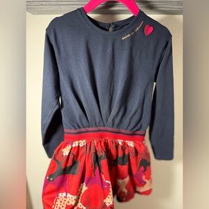 Catimini Blue and Pink Cheetah Print Dress with Heart Detail